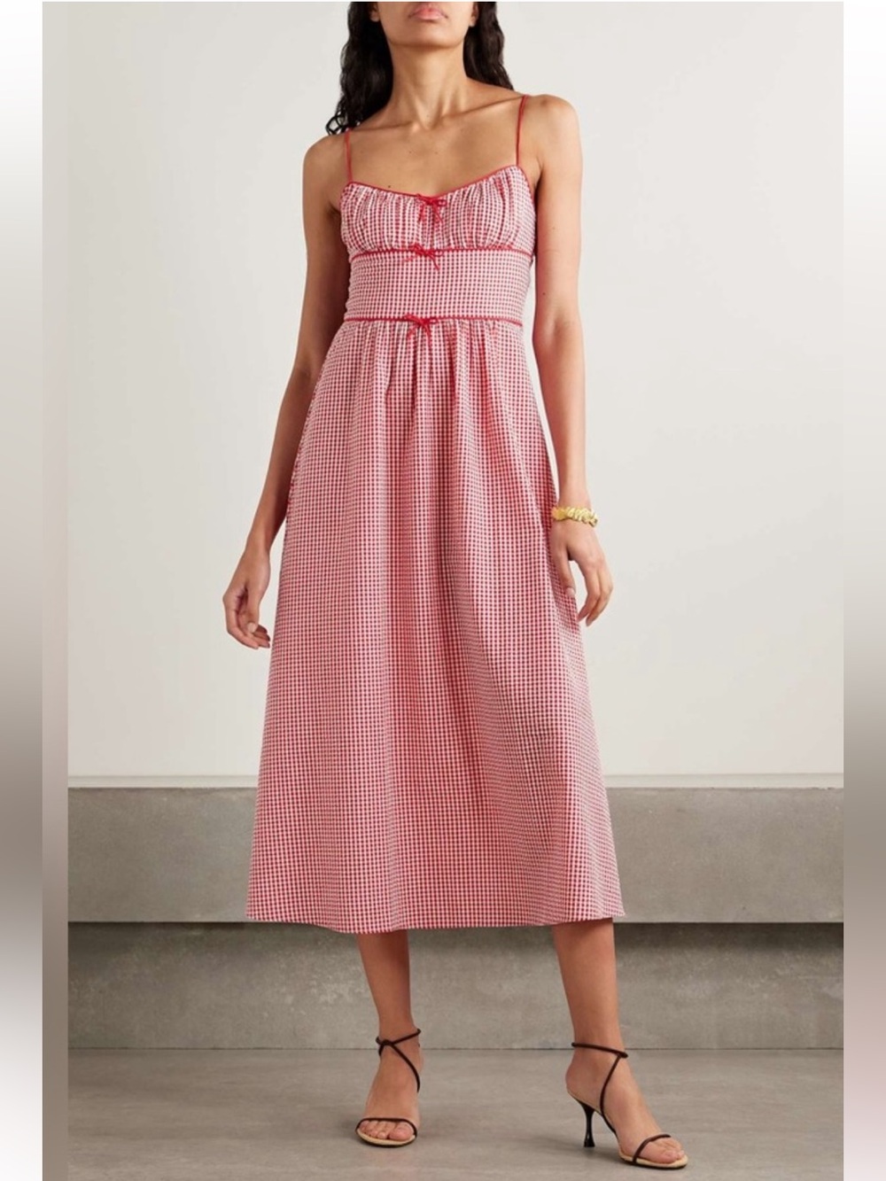 Caroline Constas Red Gingham Midi Dress with Tie Front - Picture 2 of 8